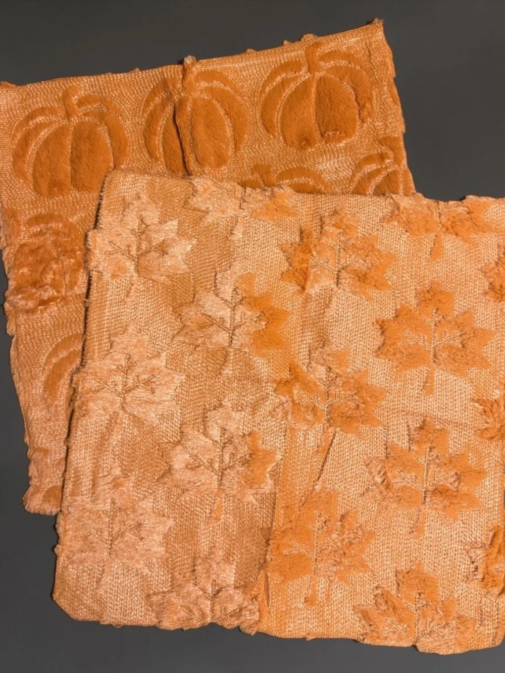 Fall Pumpkin & Maple Leaf Pillow Covers Set of 2 16x16 Burnt Orange NWT
